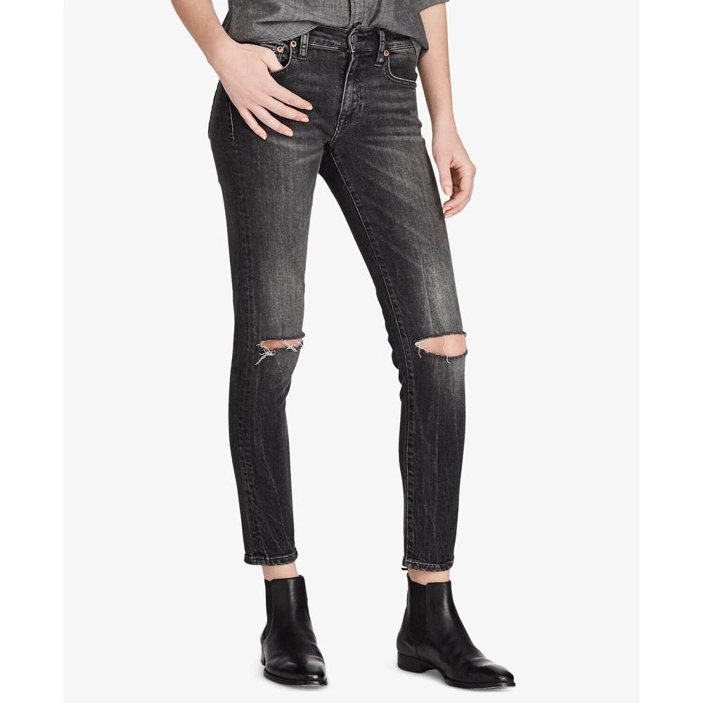 Polo Ralph Lauren women's Tompkins Cropped Skinny Jeans Grey‎ BLACK Size 27